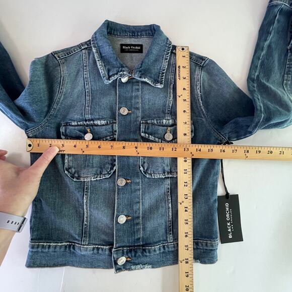 Black Orchid NEW Cropped Denim Jacket Sz XS Thunder Struck Blue Distressed - Picture 7 of 9